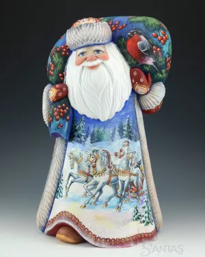 15.5 inch Large Russian Santa with Troika and Santa's Sleigh Scenes