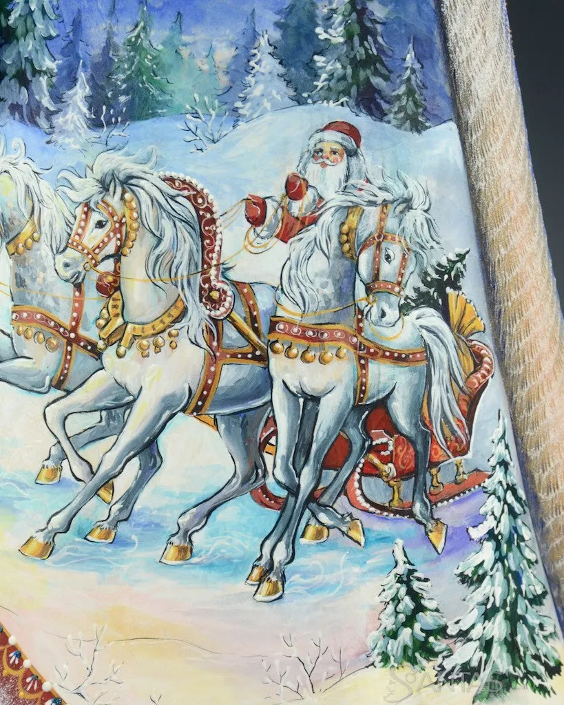 15.5 inch Large Russian Santa with Troika and Santa's Sleigh Scenes