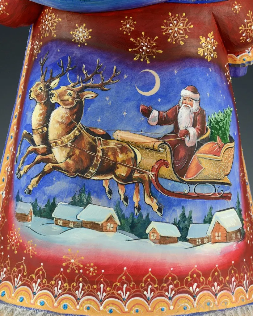 15.5 inch Large Russian Santa with Troika and Santa's Sleigh Scenes