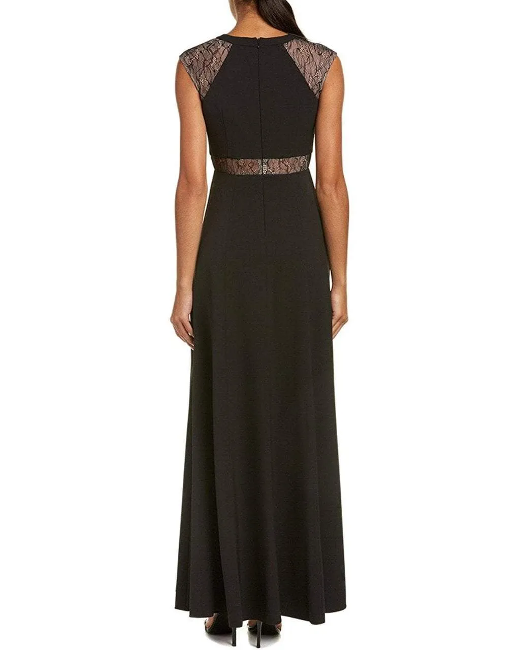 Aidan Mattox - MN1E201092 Lace Paneled Cap Sleeve Crepe A-line Gown