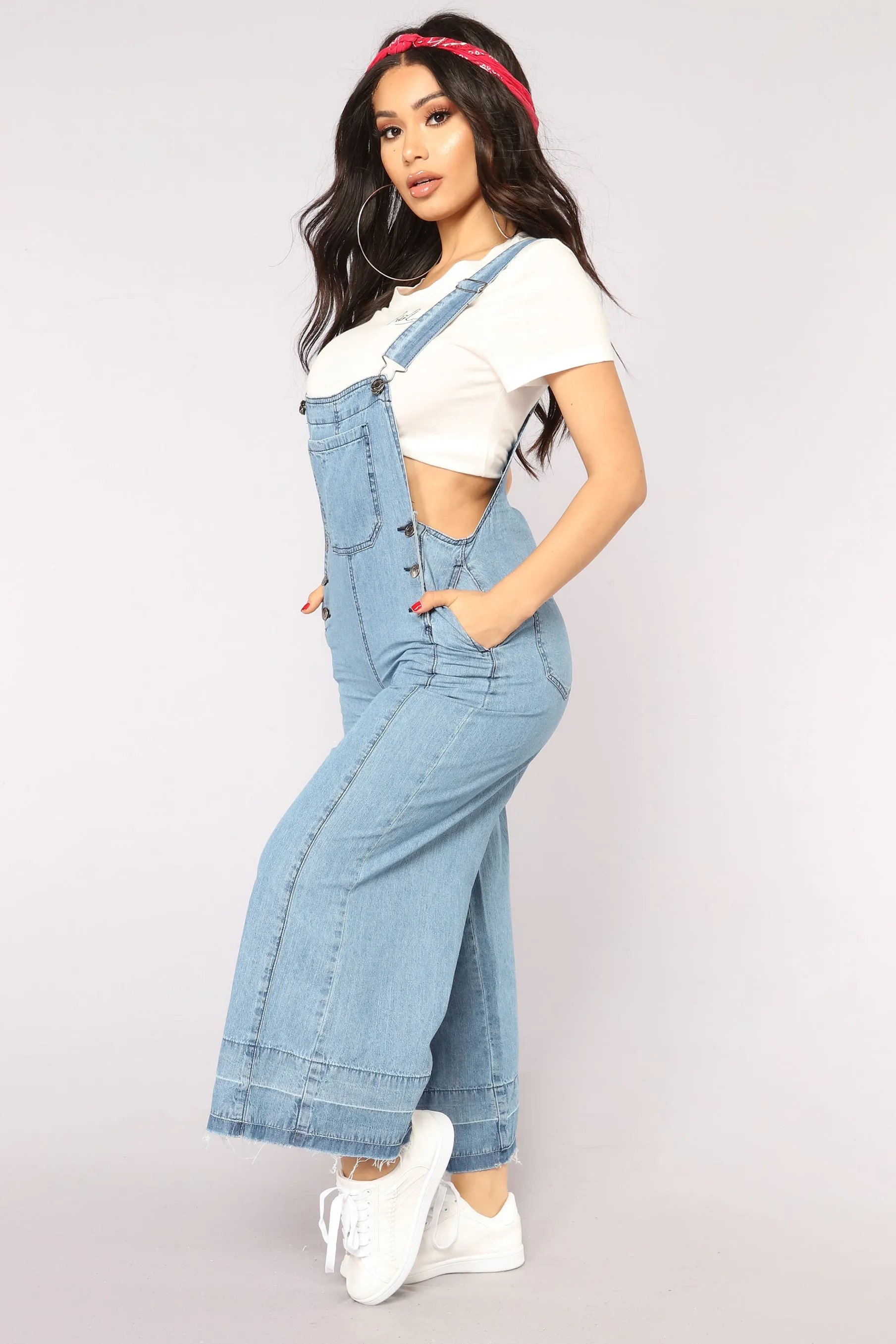 Annalise Culotte Denim Overalls - Medium Blue Wash