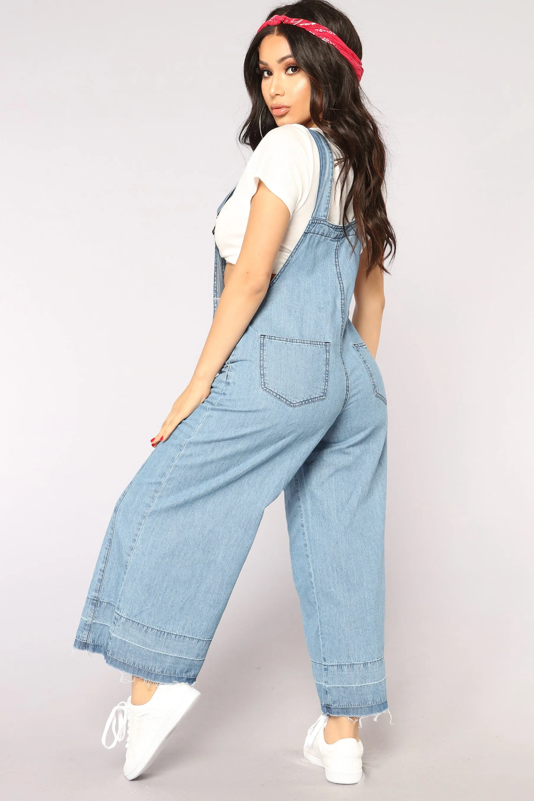 Annalise Culotte Denim Overalls - Medium Blue Wash