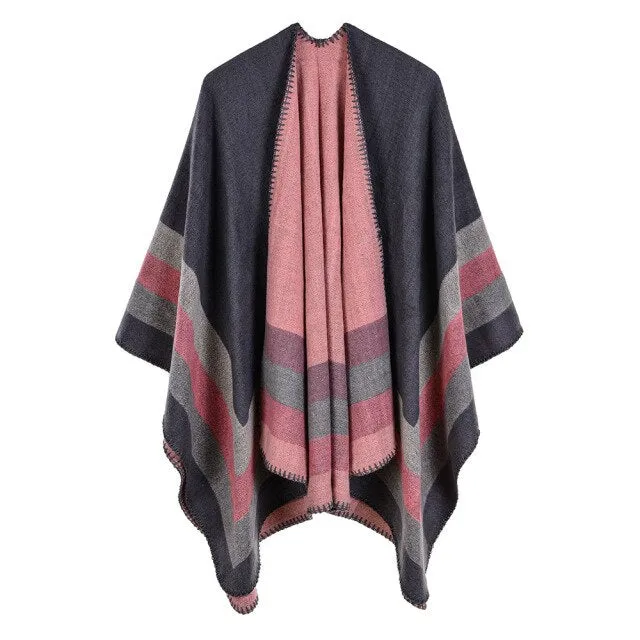 Ashoreshop Striped Cashmeres Cloak Women Capes Coats 2022