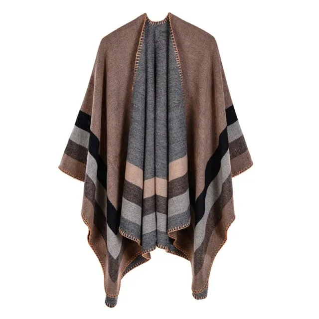 Ashoreshop Striped Cashmeres Cloak Women Capes Coats 2022