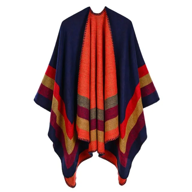 Ashoreshop Striped Cashmeres Cloak Women Capes Coats 2022