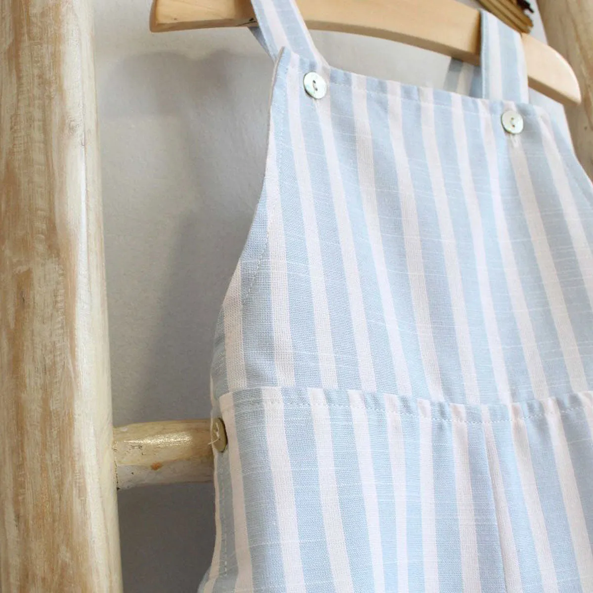 Baby Blue Linen Stripe Shortalls