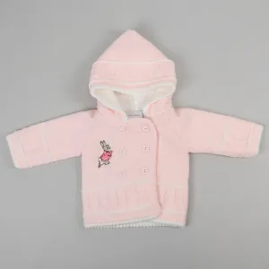 Baby Girls Knitted Jacket - Pink - With Embroidered Rabbit