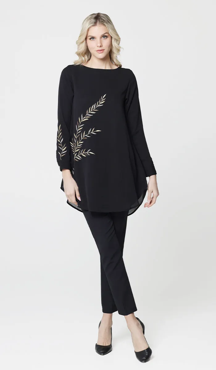 Baraka Gold Embroidered Formal Long Modest Tunic - Black - PREORDER (ships in 2 weeks)