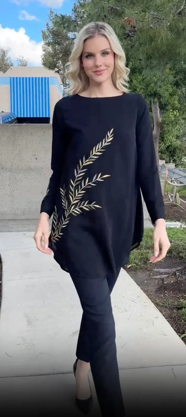 Baraka Gold Embroidered Formal Long Modest Tunic - Black - PREORDER (ships in 2 weeks)