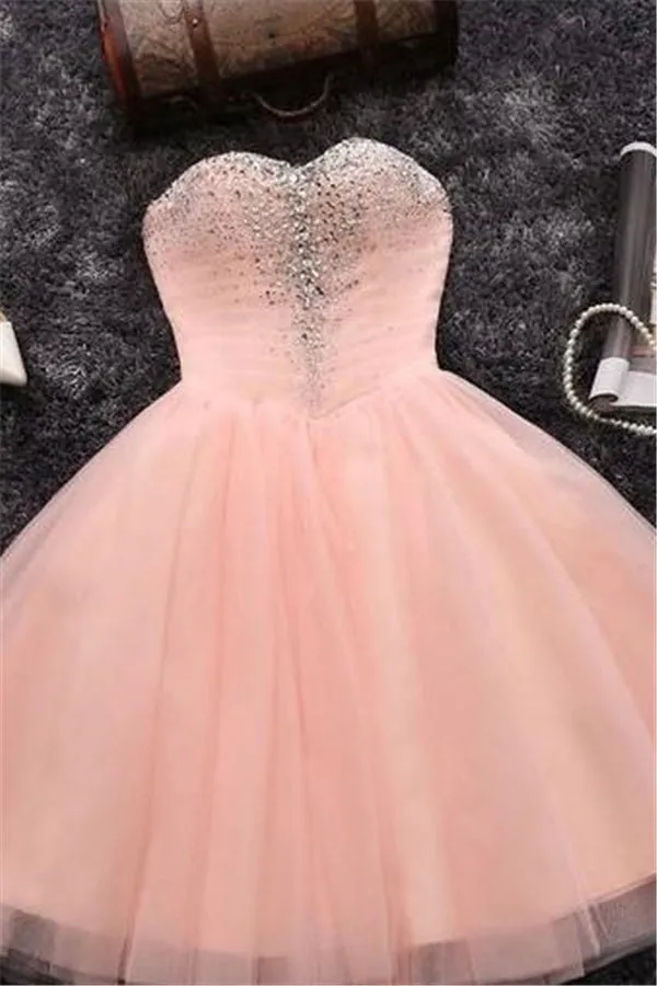 Beads Sequins Short Homecoming Dresses Sweetheart Coral Pink Hoco Dress