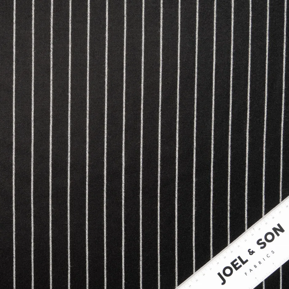 Black Pinstriped Pure Wool Flannel