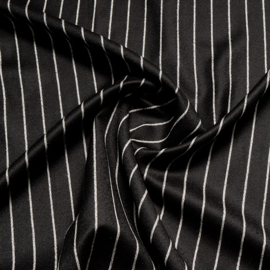 Black Pinstriped Pure Wool Flannel