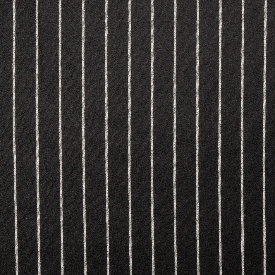 Black Pinstriped Pure Wool Flannel