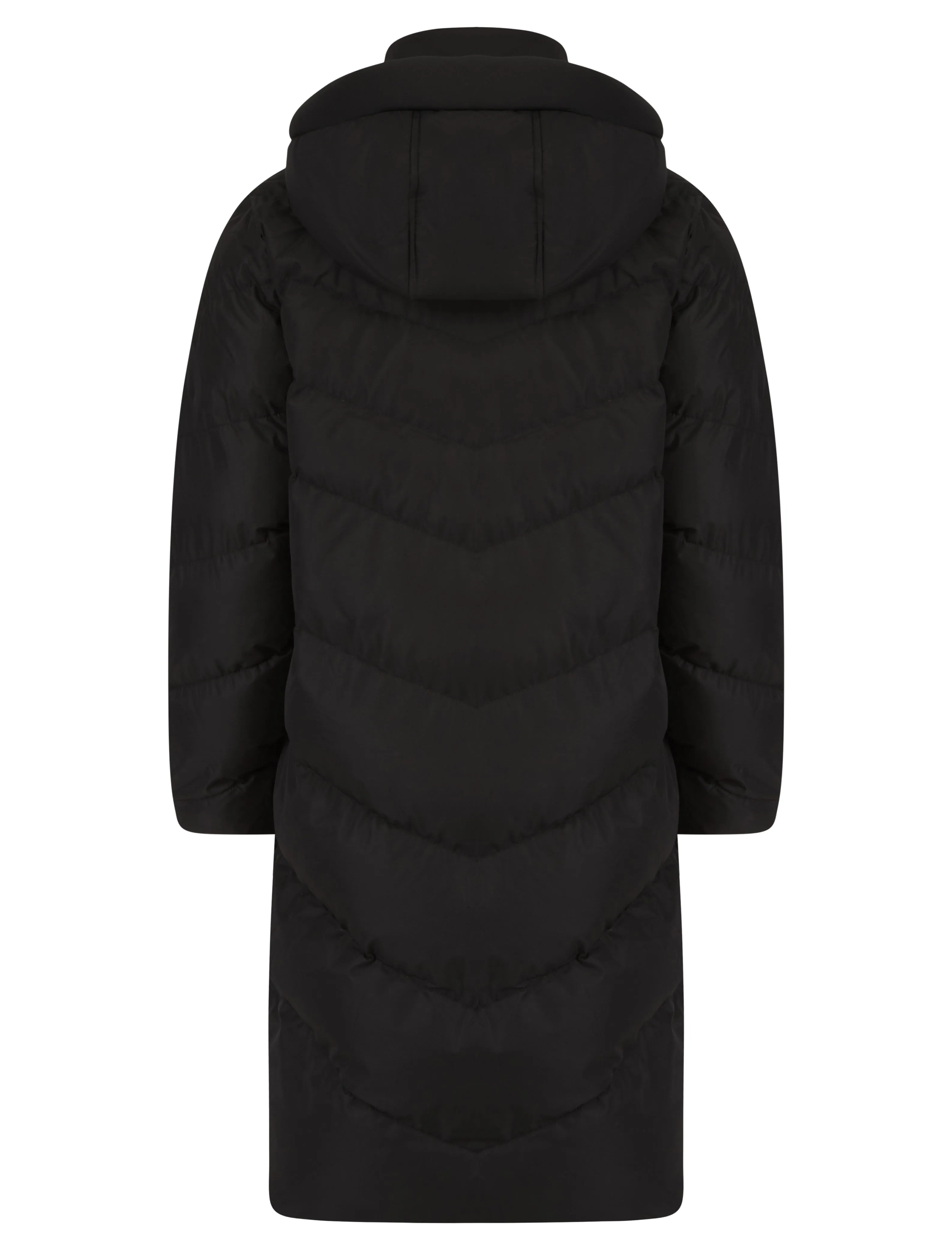 BLACK QUILTED HOODED FLAP POCKET PUFFER COAT