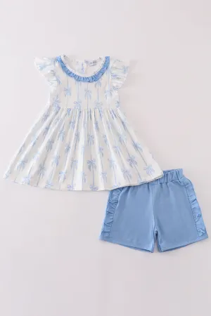 Blue bow ruffle girl set