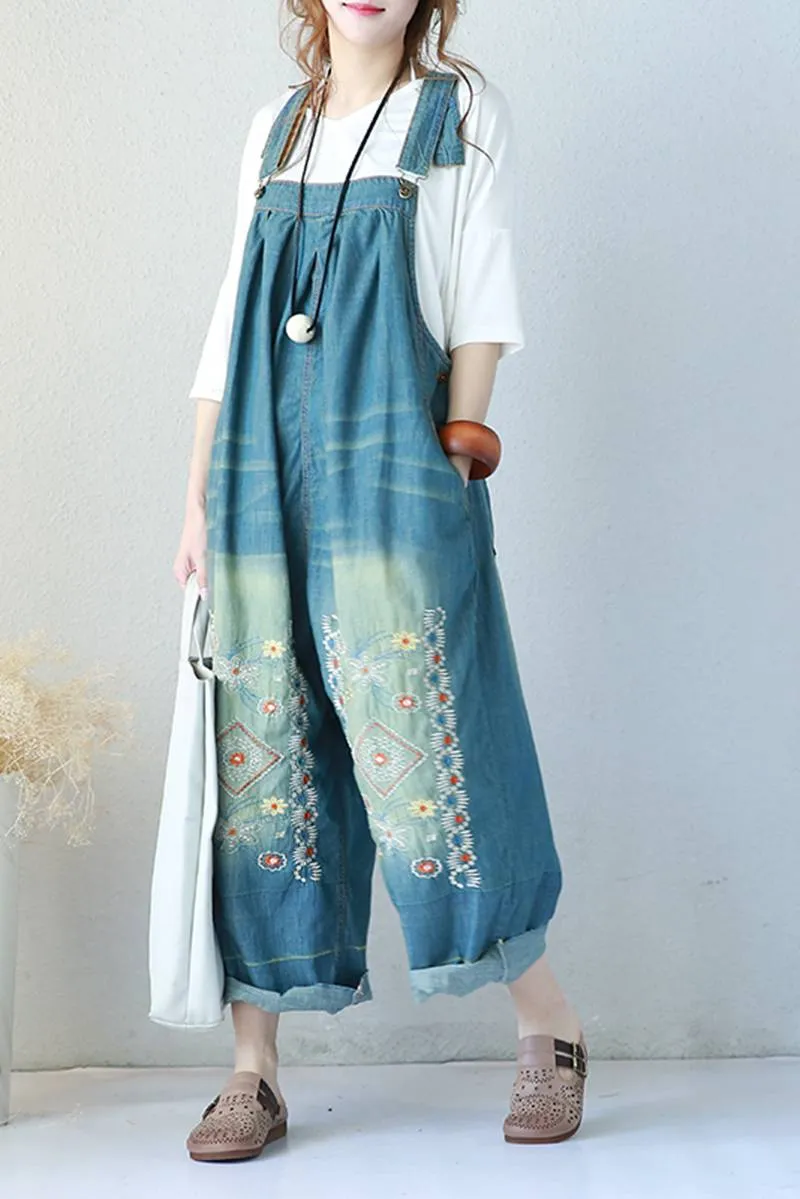 Blue Jeans Trousers Casual Loose Overalls Spring Jumpsuit For Women