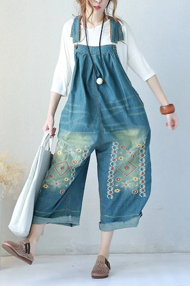 Blue Jeans Trousers Casual Loose Overalls Spring Jumpsuit For Women