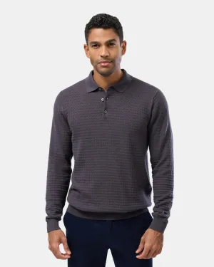 Brooksfield  - Textured L/S Cotton Polo Ash