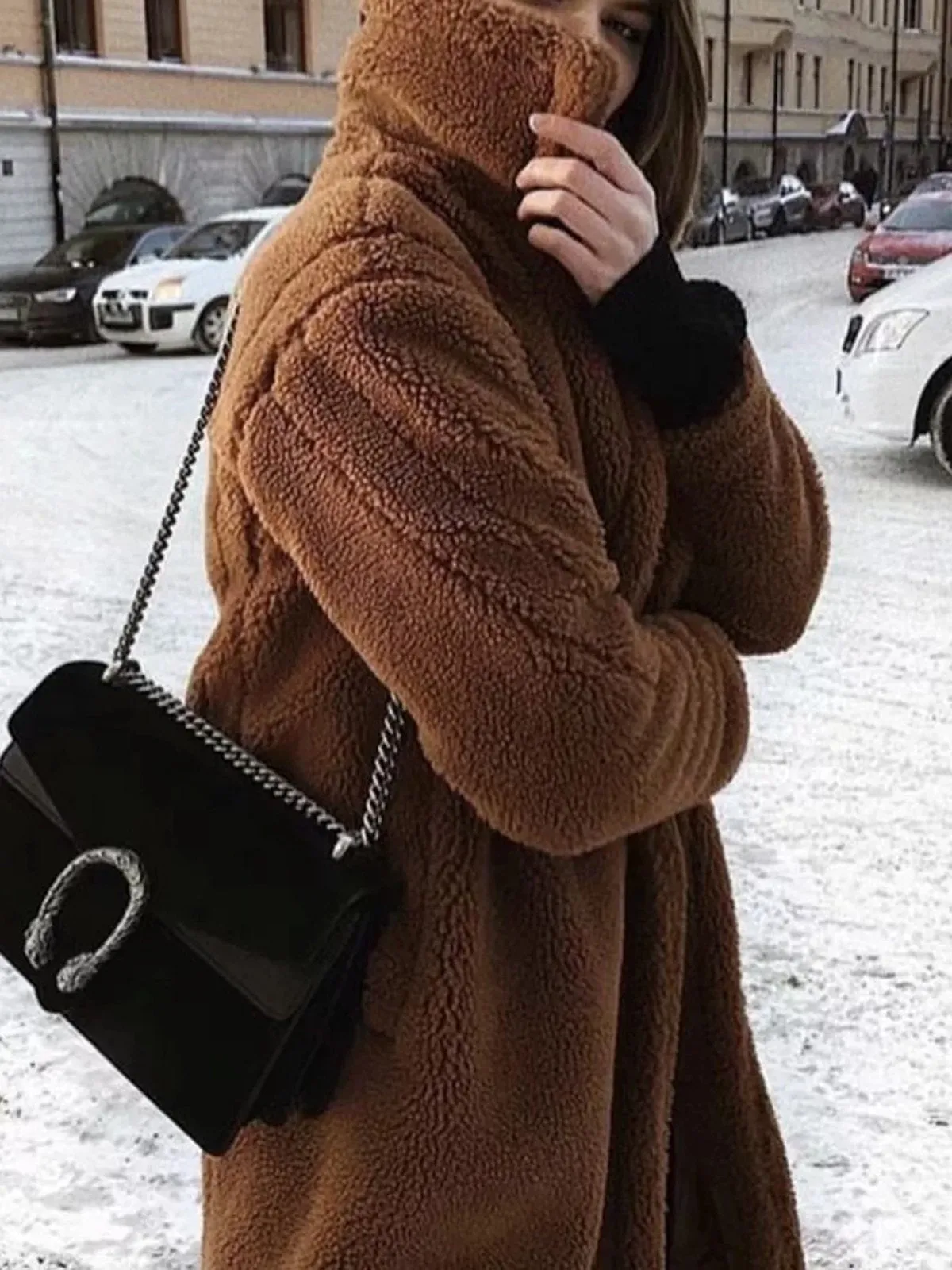 Brown Buttoned Long Sleeve Teddy Bear Winter Coats