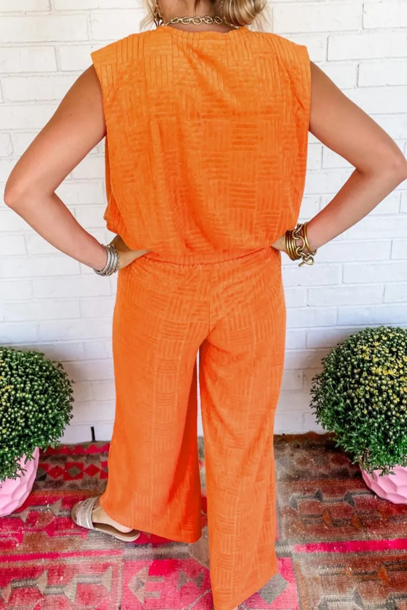 Burnt Orange Tank Top and Wide Leg Pants Set