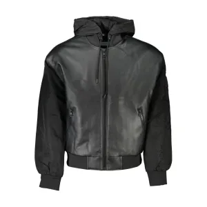 Calvin Klein Sleek Black Hooded Jacket with Contrasting Details