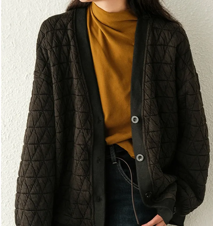 Casual Women's Coats, Cotton Black Cardigan, Drop Shoulder Cardigan