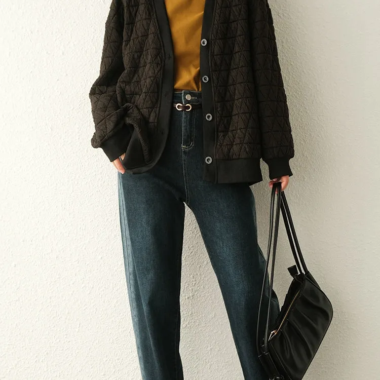 Casual Women's Coats, Cotton Black Cardigan, Drop Shoulder Cardigan