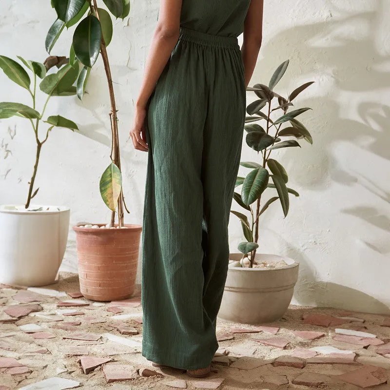 Cotton Solid Co Ord Set For Women | Shirt & Pant | Leafy Green