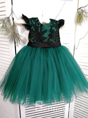 Cute Pretty Black Lace Green Wedding Little Girl Flower Girl Dresses GRS013