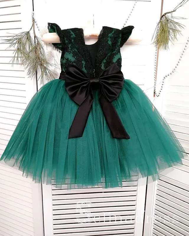 Cute Pretty Black Lace Green Wedding Little Girl Flower Girl Dresses GRS013