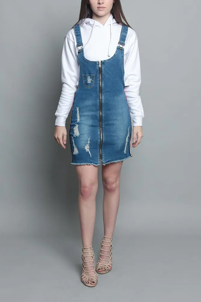 Destroyed Side Taped Denim Overall Dress