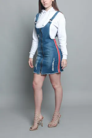 Destroyed Side Taped Denim Overall Dress