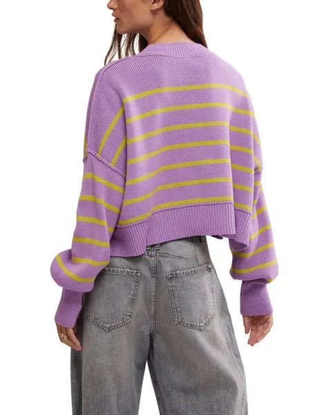 Easy Street Stripe Crop Pullover - Iris Orchid Combo