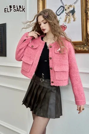 ELFSACK 2024 Winter New Arrivals Winter coat with heart-shaped button short jacket for women