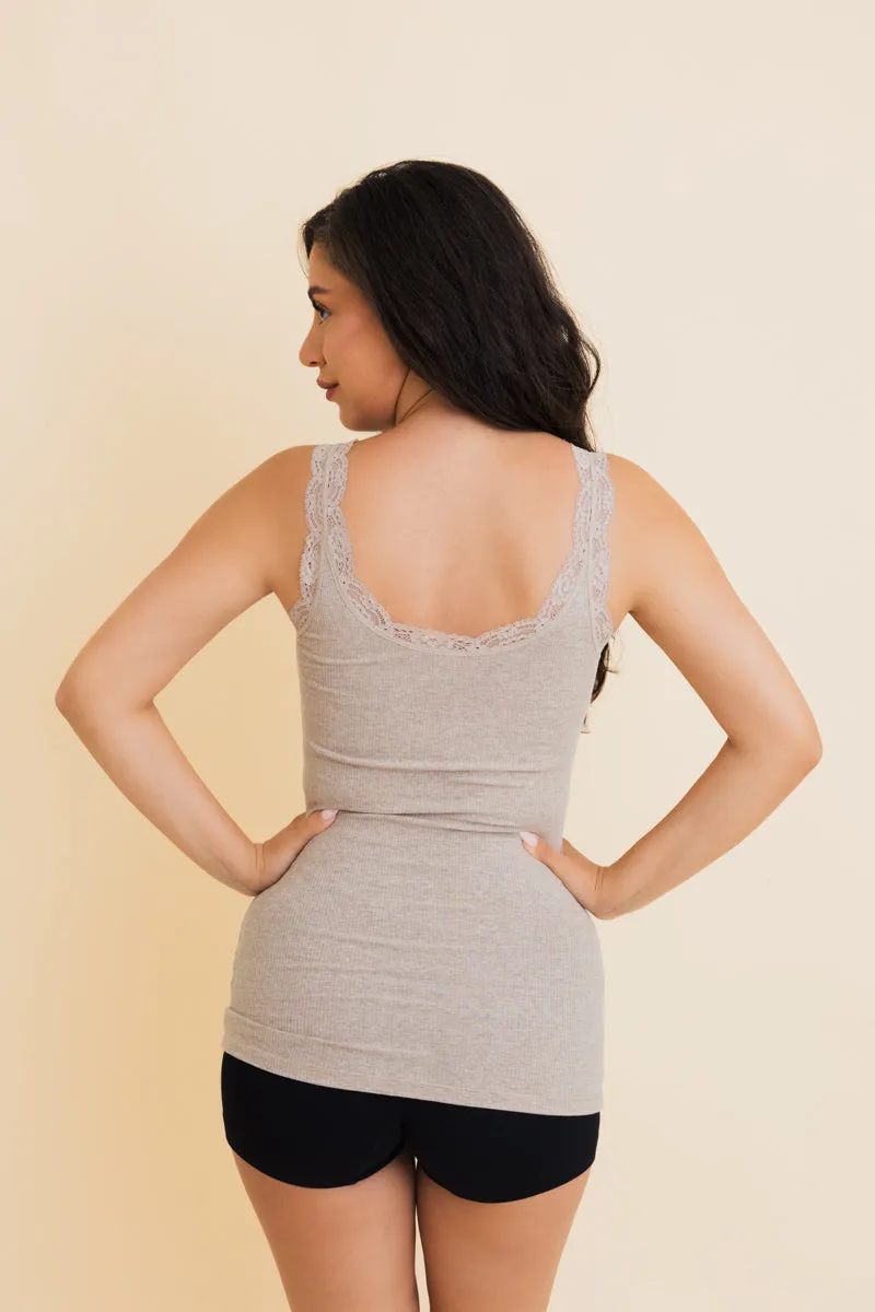 Everyday Lace Trim Ribbed Tank Top