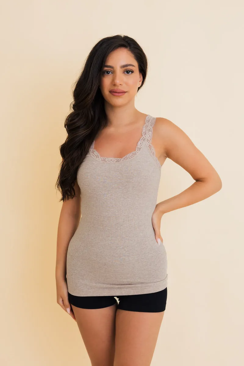 Everyday Lace Trim Ribbed Tank Top