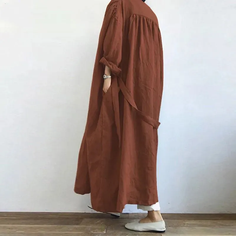 Fashion Long Sleeve Open Front Cotton Linen Vintage Coats