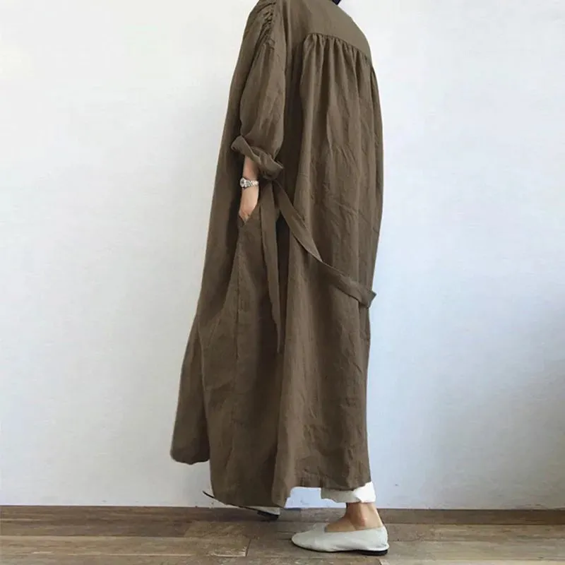 Fashion Long Sleeve Open Front Cotton Linen Vintage Coats