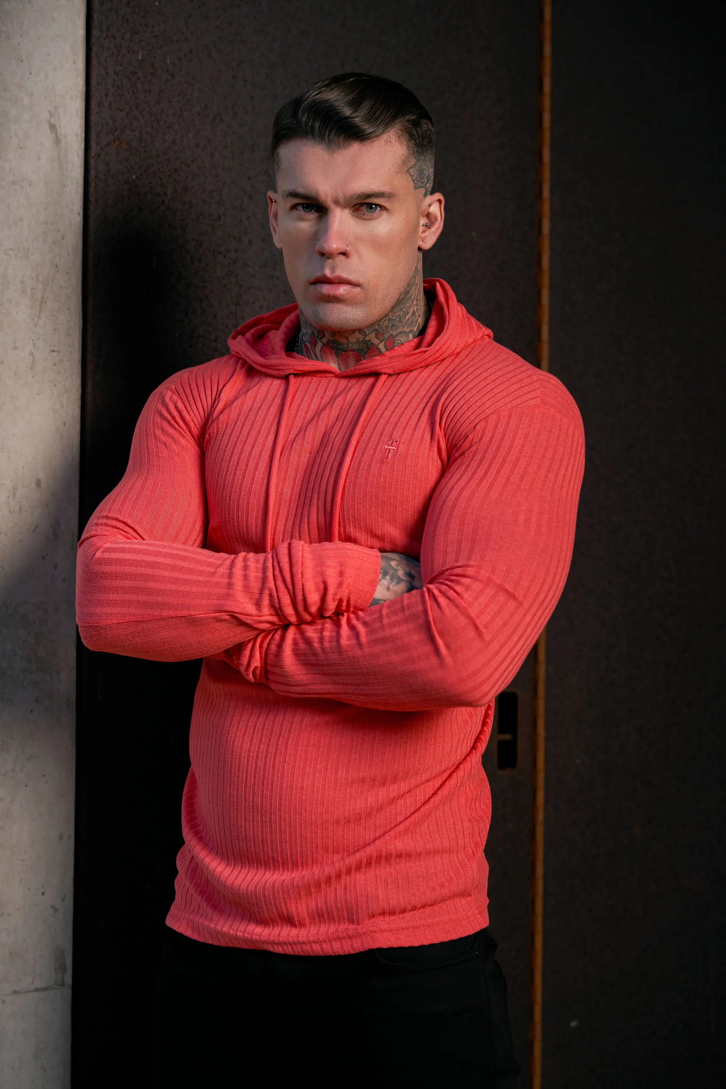 Father Sons Classic Coral Ribbed Knit Hoodie Sweater - FSH909