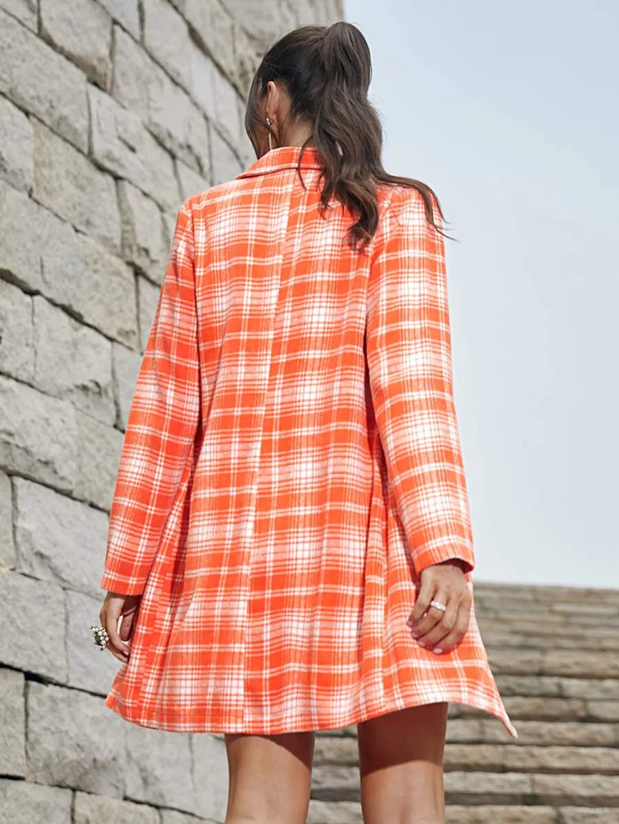 Fendi Plaid Print Double Breasted Overcoat - Orange