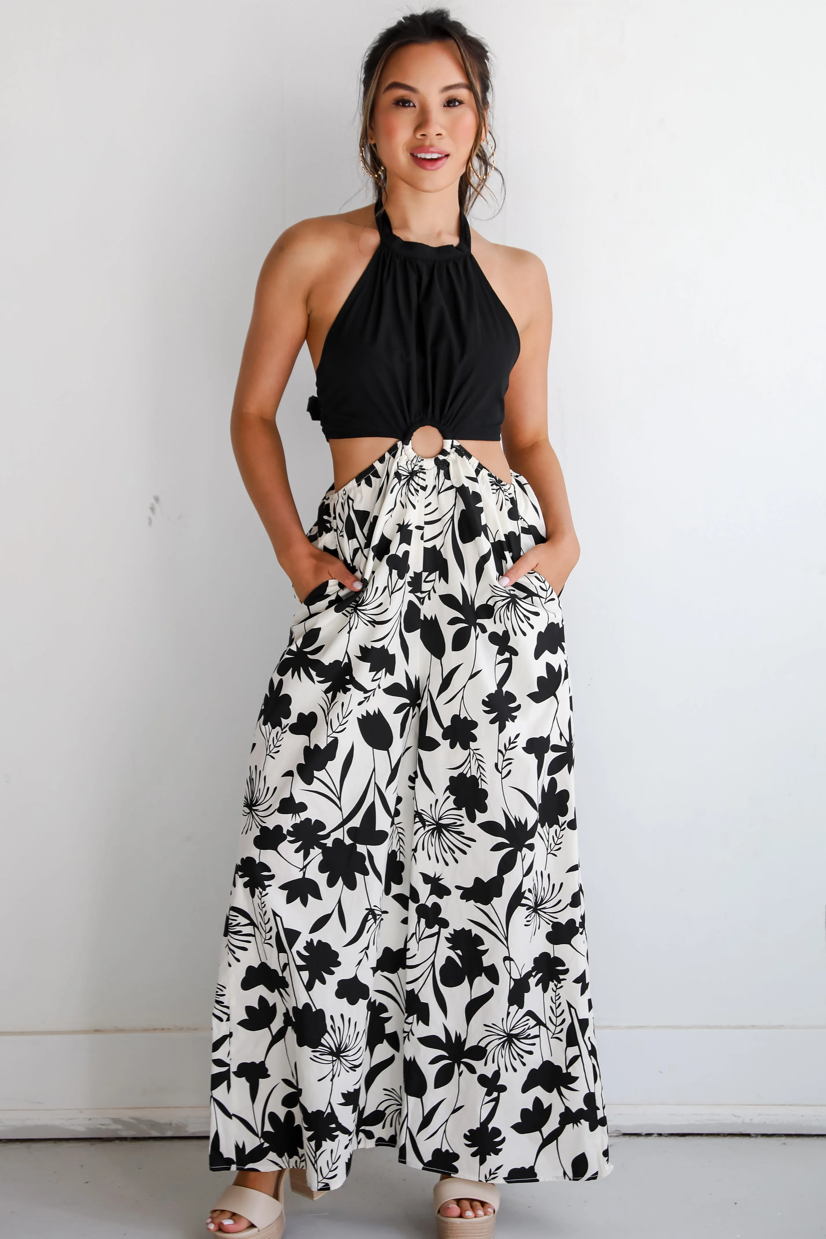 FINAL SALE - Pretty Whimsy Floral Halter Jumpsuit