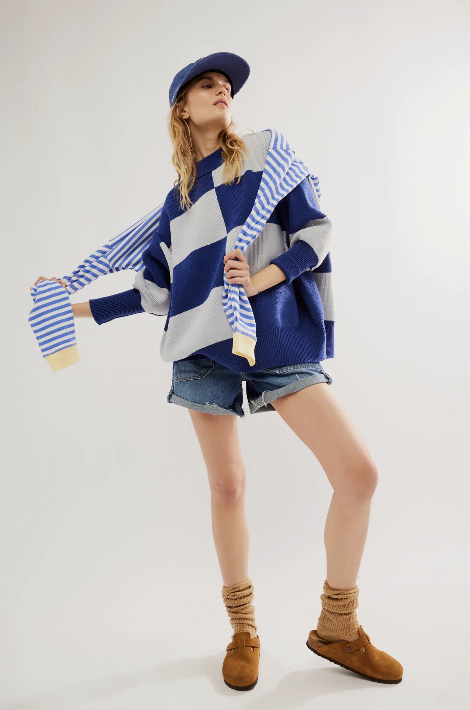 Free People Checker Easy Street Tunic in Blueprint Combo