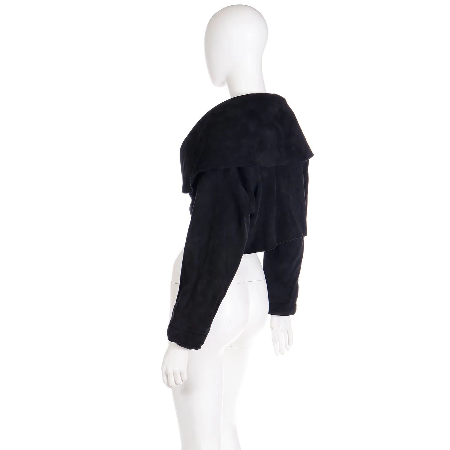 F/W 1989 Azzedine Alaia Vintage Black Lamb Suede Cropped Runway Jacket