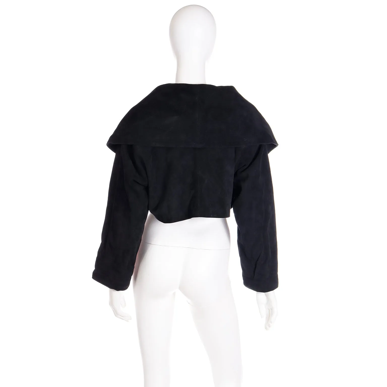 F/W 1989 Azzedine Alaia Vintage Black Lamb Suede Cropped Runway Jacket