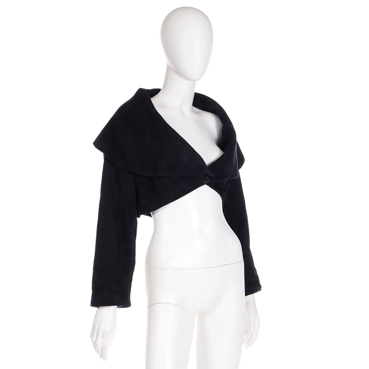 F/W 1989 Azzedine Alaia Vintage Black Lamb Suede Cropped Runway Jacket