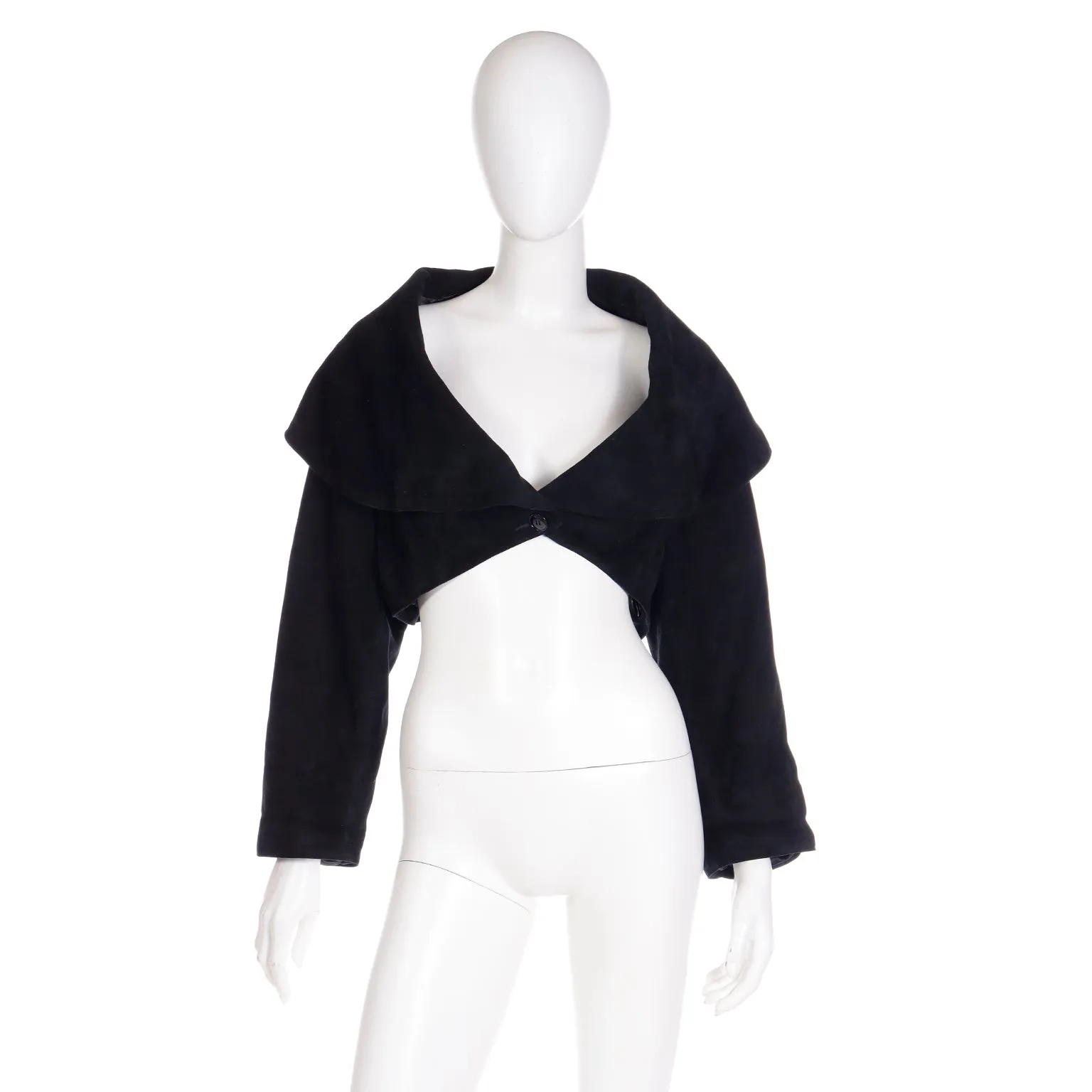 F/W 1989 Azzedine Alaia Vintage Black Lamb Suede Cropped Runway Jacket