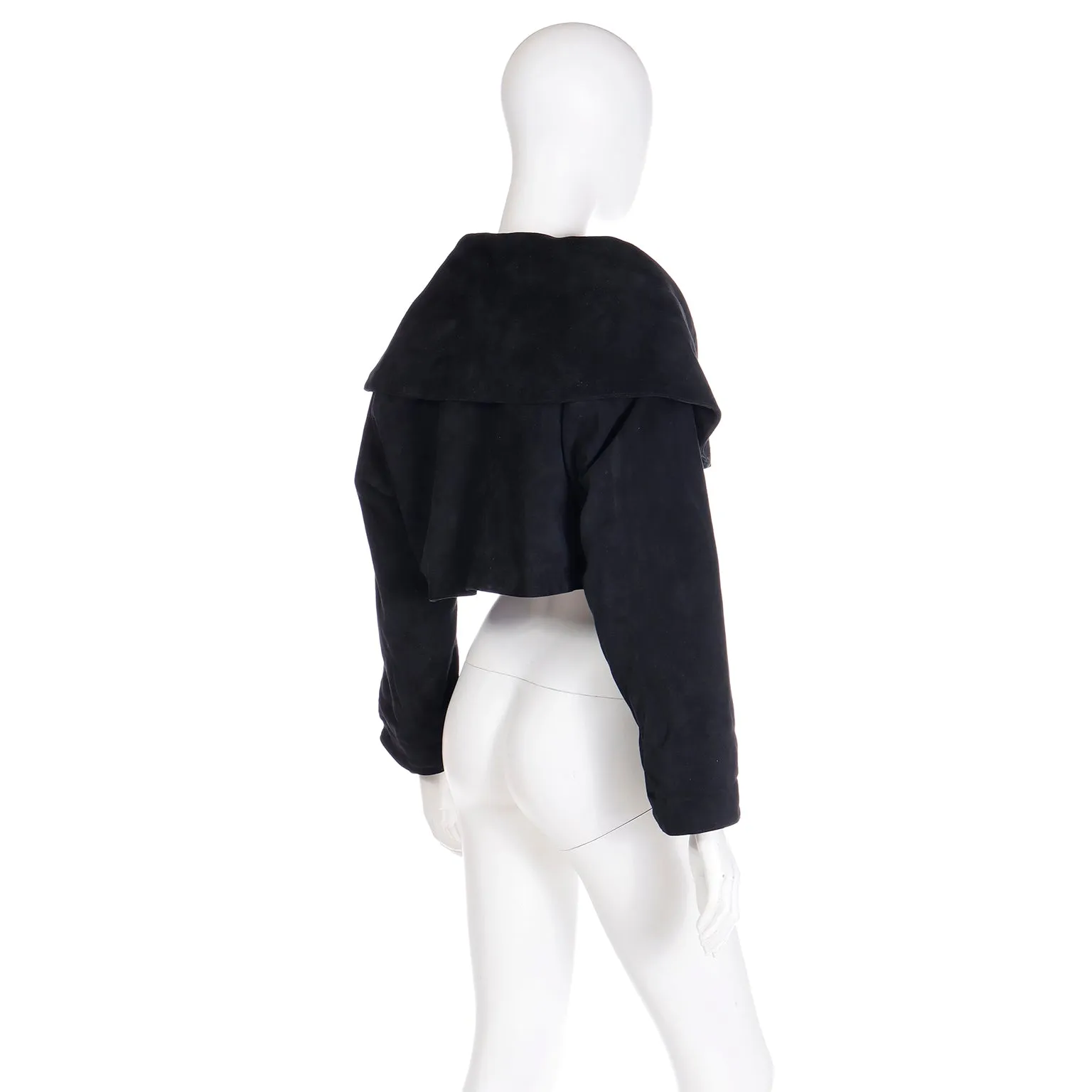 F/W 1989 Azzedine Alaia Vintage Black Lamb Suede Cropped Runway Jacket