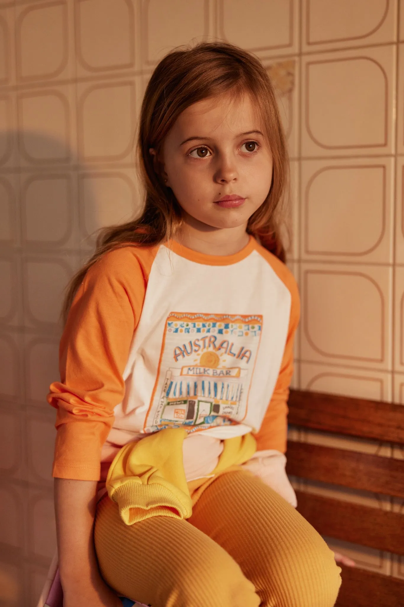 GOLDIE & ACE MILKBAR RAGLAN LONG SLEEVE TOP TANGERINE