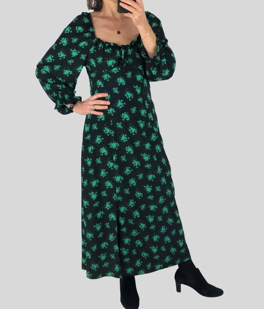 Green Floral Sweetheart Midaxi Dress