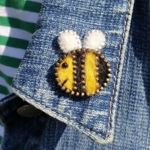 Hand Felted Bee Pin Badge With Zip Edge Detail